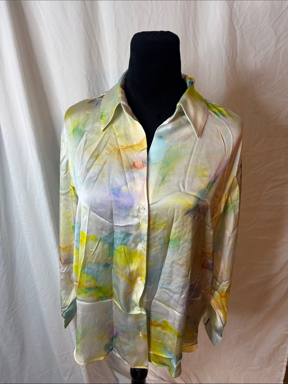 Zara Multicolor Pastel Watercolor Button-Down Shirt